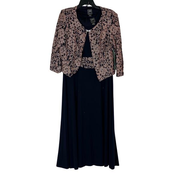 Jessica Howard Evenings | Navy Pink Sparkly Floral Jacket & Dress Set Womens 14 - Picture 1 of 9